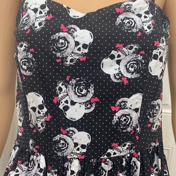 Hot Topic Sz Large 💯 Cotton Skulls Skeletons Butterfly’s Spaghetti Strap Dress - Picture 6 of 8